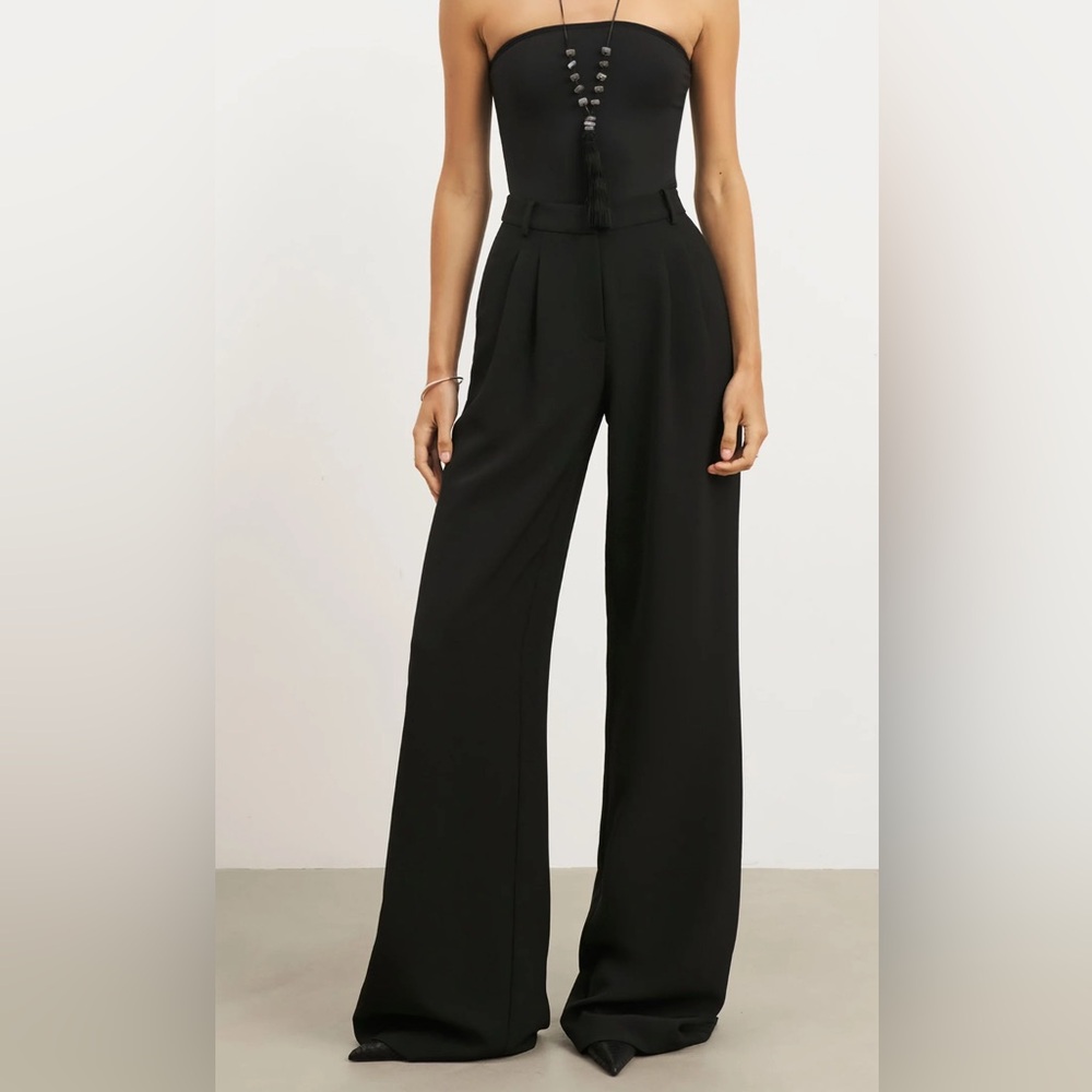 Effortless pleated wide-leg High-Waist Black trousers Pants